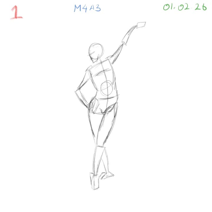 female gesture drawing practice focusing on shoulder and hip proportion 1