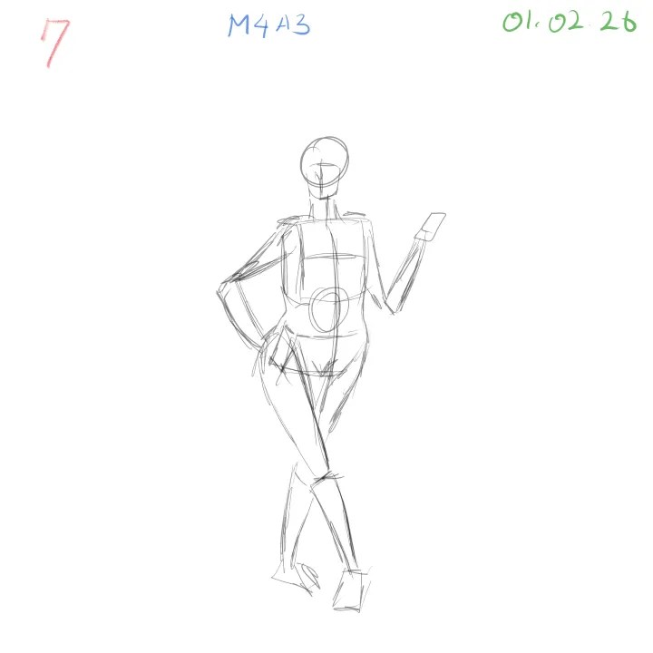female figure gesture sketch with wider hip structure 7