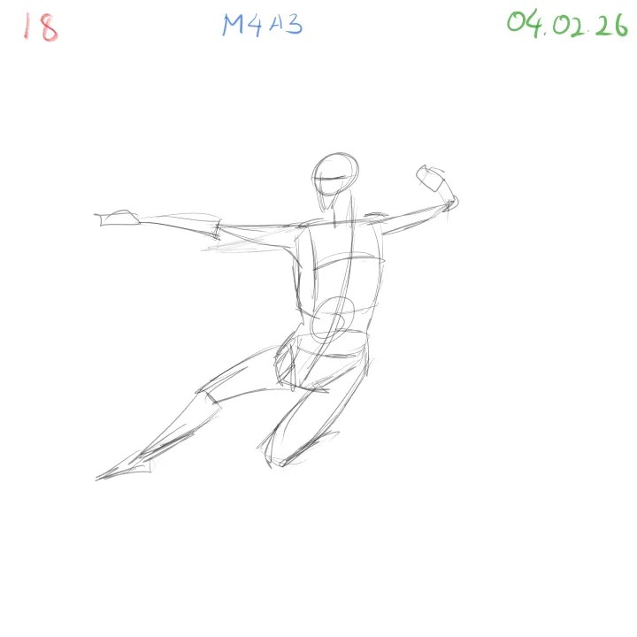 anatomy gesture sketch with experimental muscle overlay on basic form