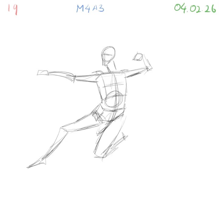 daily gesture drawing practice showing structural exploration and stiffness