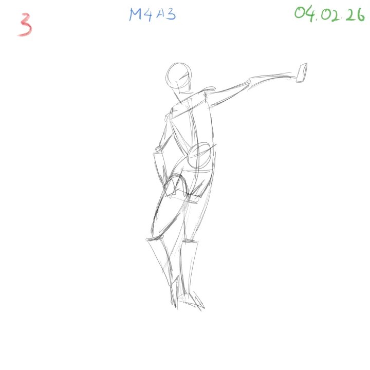 daily gesture drawing practice with rough 3D form and muscle layering exploration