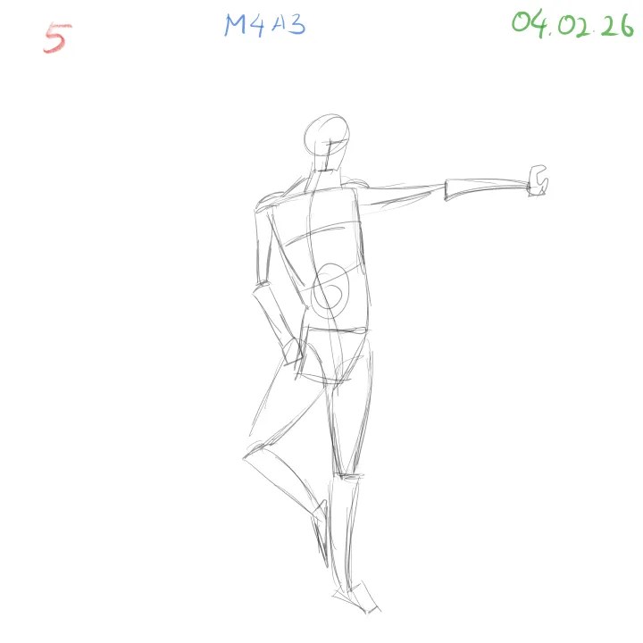 anatomy gesture sketch with 3D form base and muscle overlay attempt