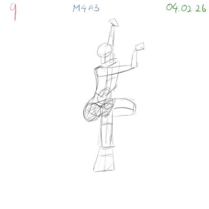 anatomy gesture sketch exploring muscle placement over simple 3D forms