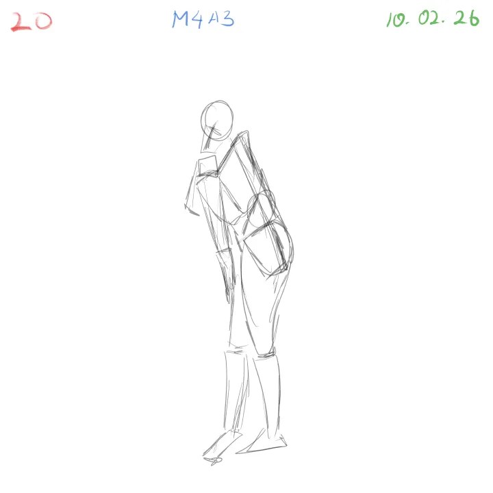 final foreshortening gesture drawing practice set for M4A3 anatomy