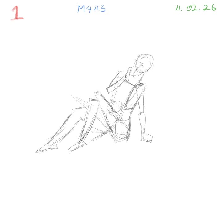 Foreshortening gesture drawing study focusing on dynamic anatomy and perspective pose 1