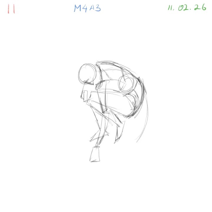 Foreshortened torso and limb gesture drawing study pose 11