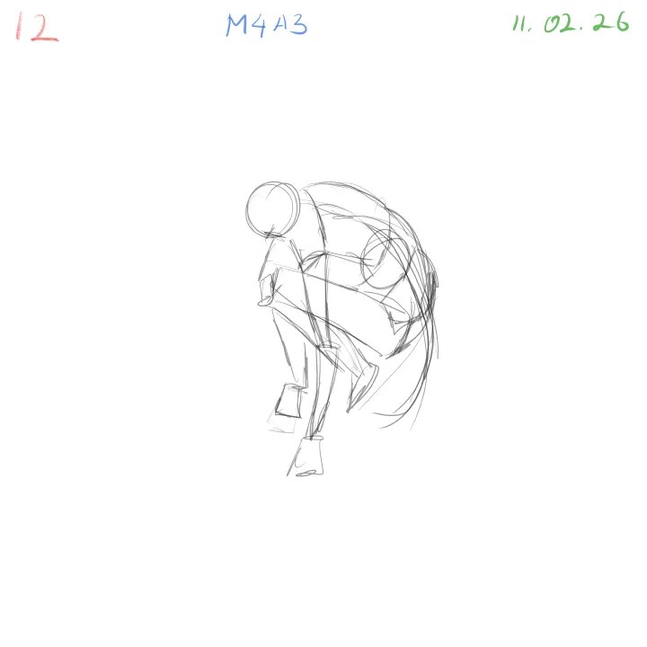 Anatomy sketch with exaggerated perspective for foreshortening practice pose 12