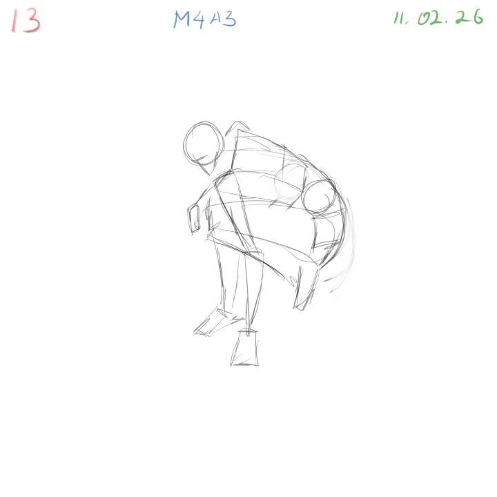 Gesture drawing drill emphasizing compressed forms and depth pose 13