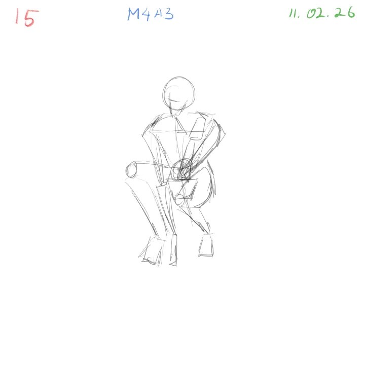 Two-minute gesture sketch with strong overlapping body parts pose 15