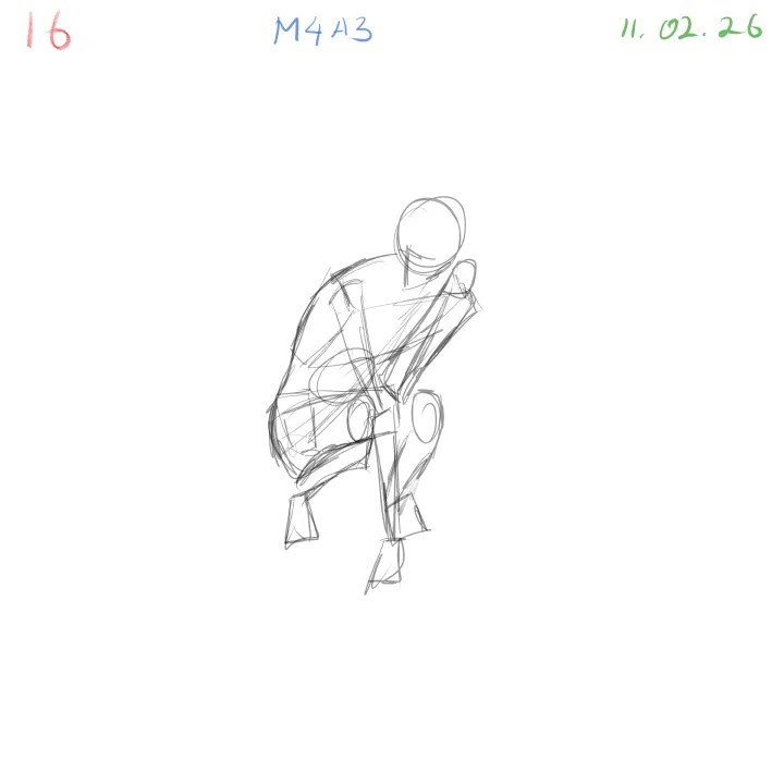 Foreshortened limb study in dynamic gesture drawing session pose 16