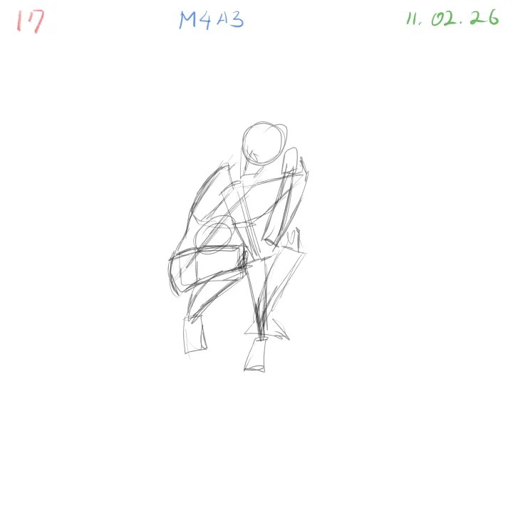 Perspective-focused anatomy gesture practice sketch pose 17