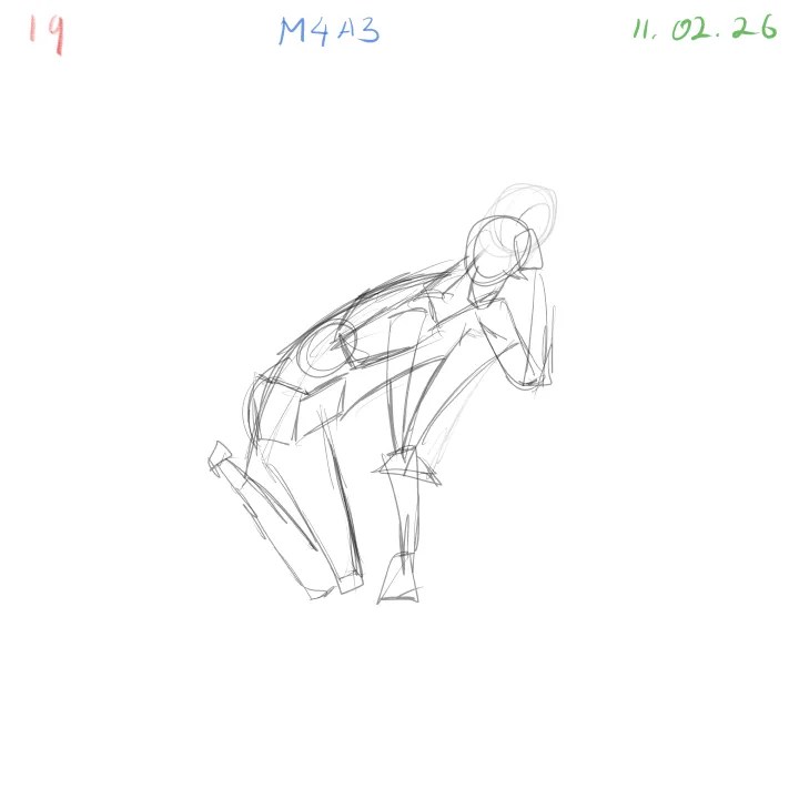 Gesture drawing with extreme perspective compression pose 19