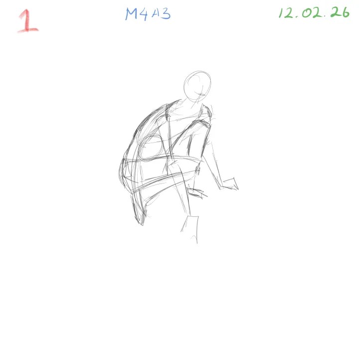 Challenging foreshortening gesture drawing study with dynamic anatomy pose 1