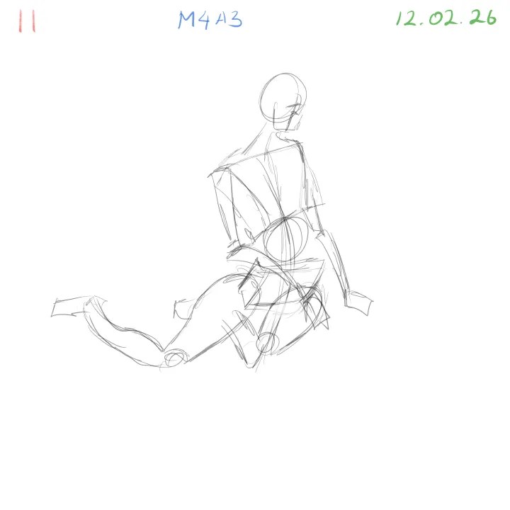 Foreshortened limb study in quick gesture drawing session pose 11