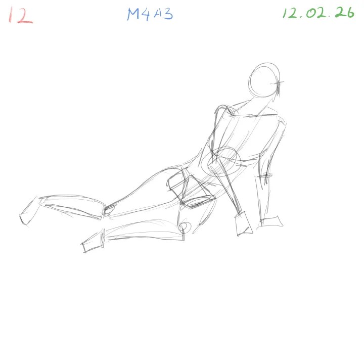 Anatomy sketch with strong depth and compressed forms pose 12