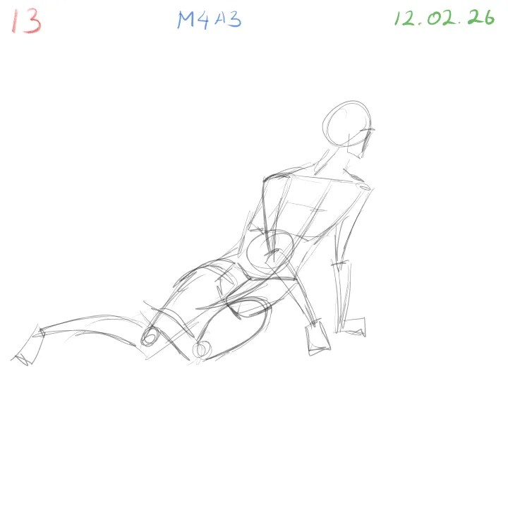 Perspective-focused gesture drawing drill with foreshortening pose 13