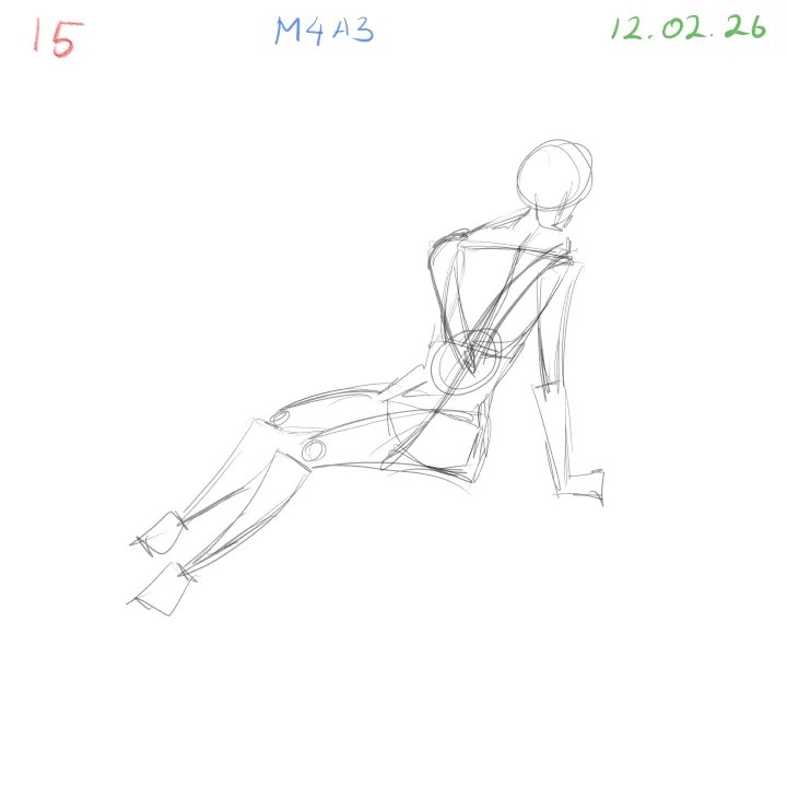 Gesture drawing practice with strong overlapping anatomy pose 15
