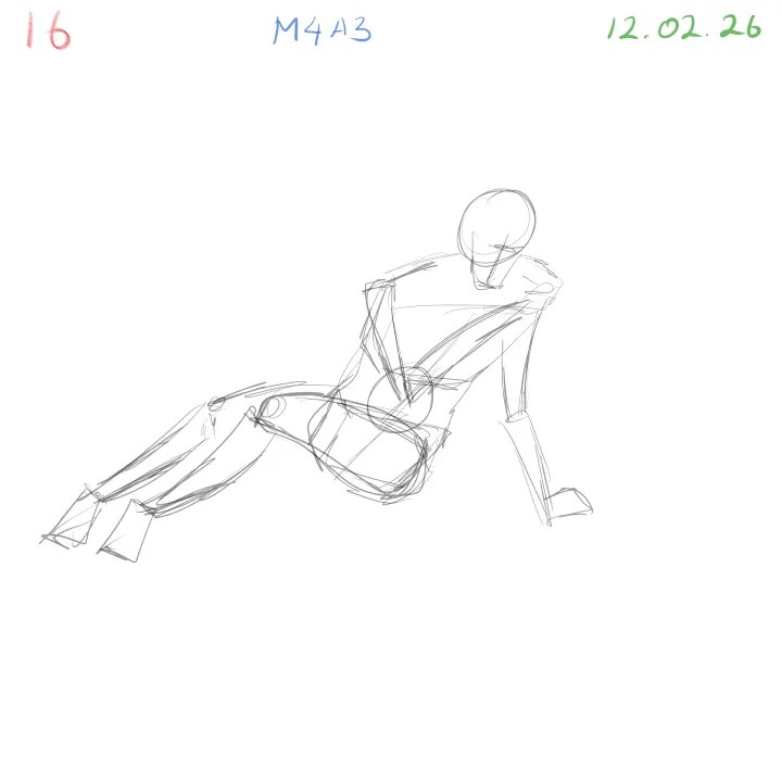 Foreshortening anatomy drill focusing on depth and volume pose 16