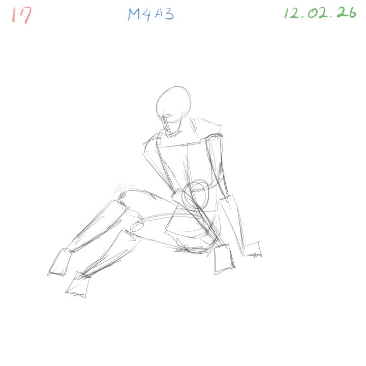 Two-minute challenging gesture drawing with extreme perspective pose 17