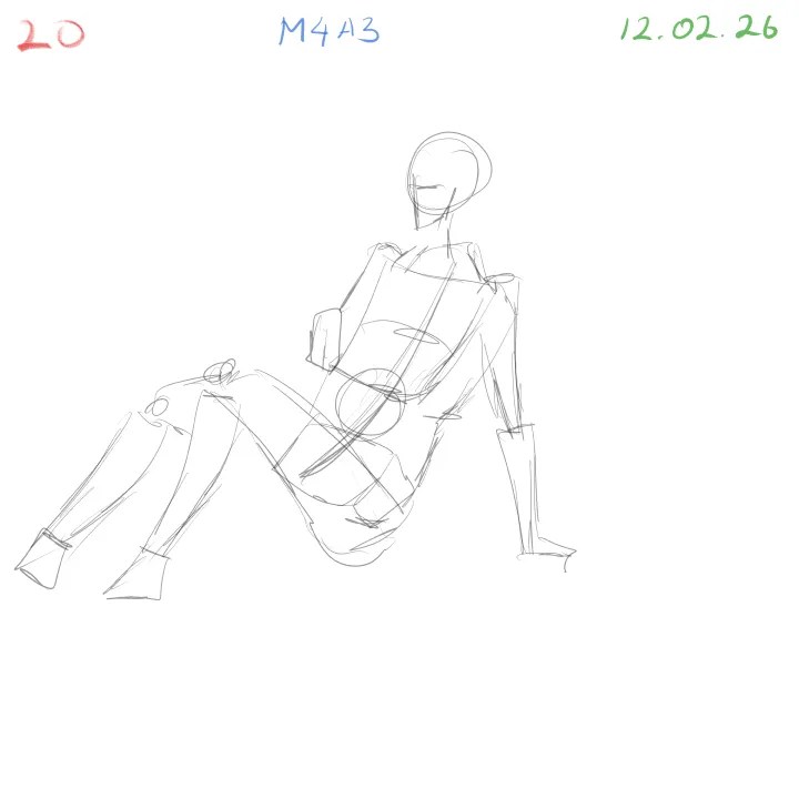 Complete 20-pose foreshortening gesture drawing practice session pose 20