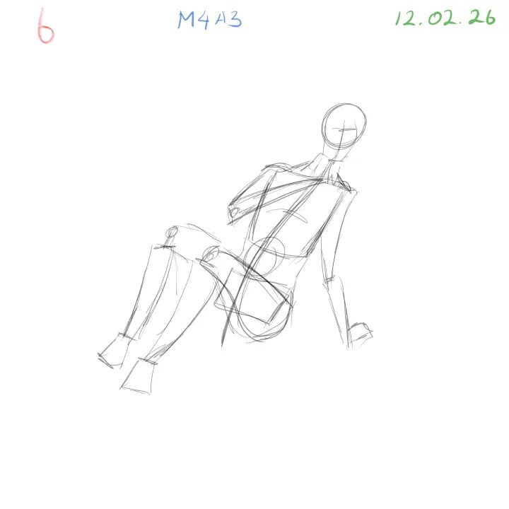 Two-minute gesture sketch focusing on overlapping forms and perspective pose 6