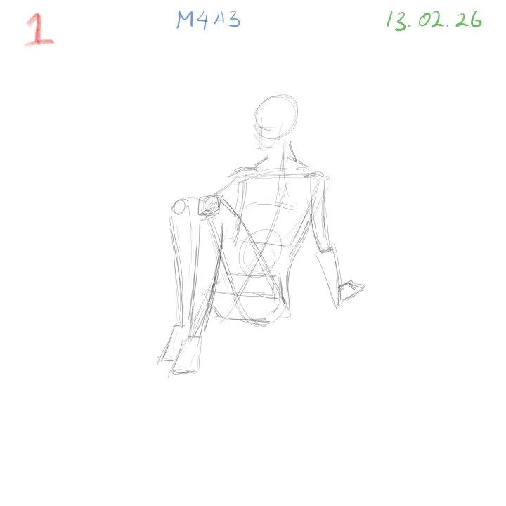 Gesture drawing practice M4A3 anatomical study dynamic pose 1 chest and pelvis alignment