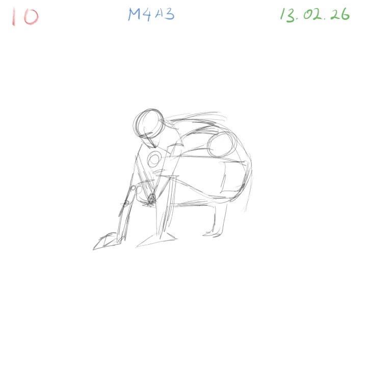 Gesture drawing practice M4A3 anatomical study dynamic pose 10 difficult angle