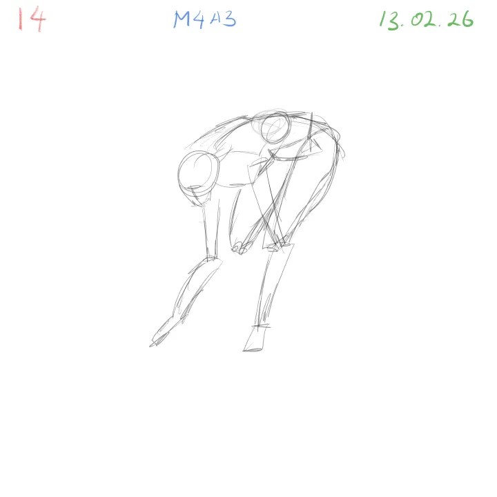 Gesture drawing practice M4A3 anatomical study dynamic pose 14 chest and pelvis relationship