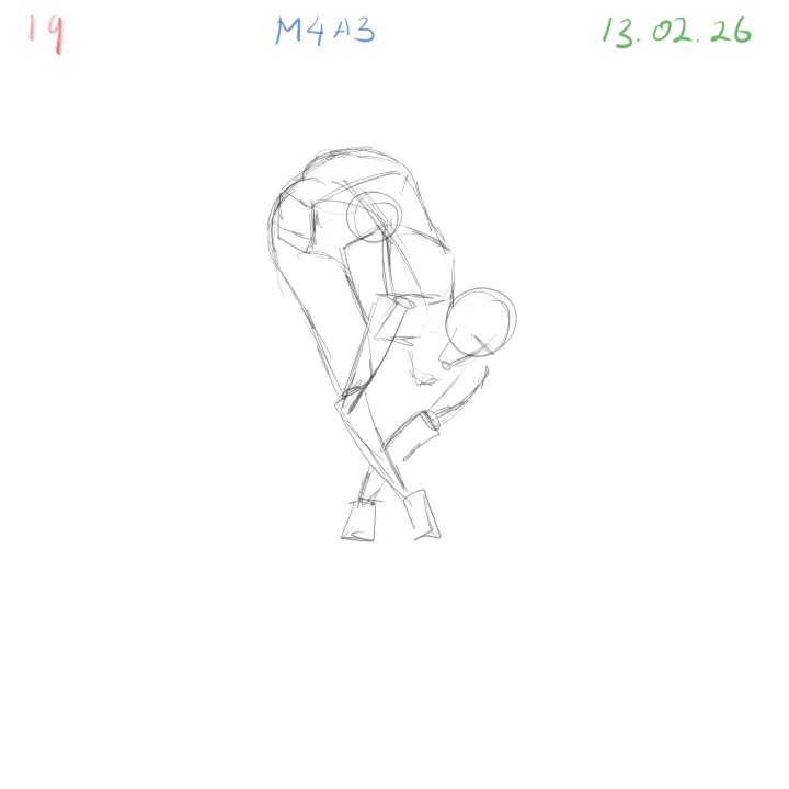 Gesture drawing practice M4A3 anatomical study dynamic pose 19 strong silhouette