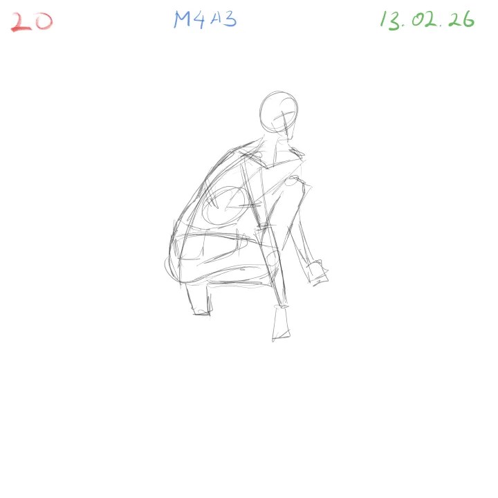 Gesture drawing practice M4A3 anatomical study dynamic pose 20 full body alignment
