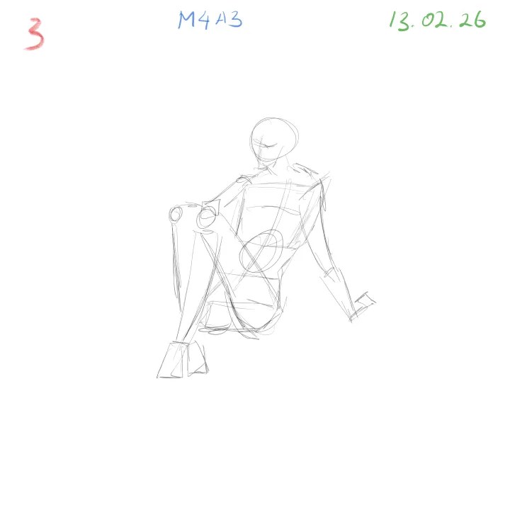 Gesture drawing practice M4A3 anatomical study dynamic pose 3 torso and pelvis angle