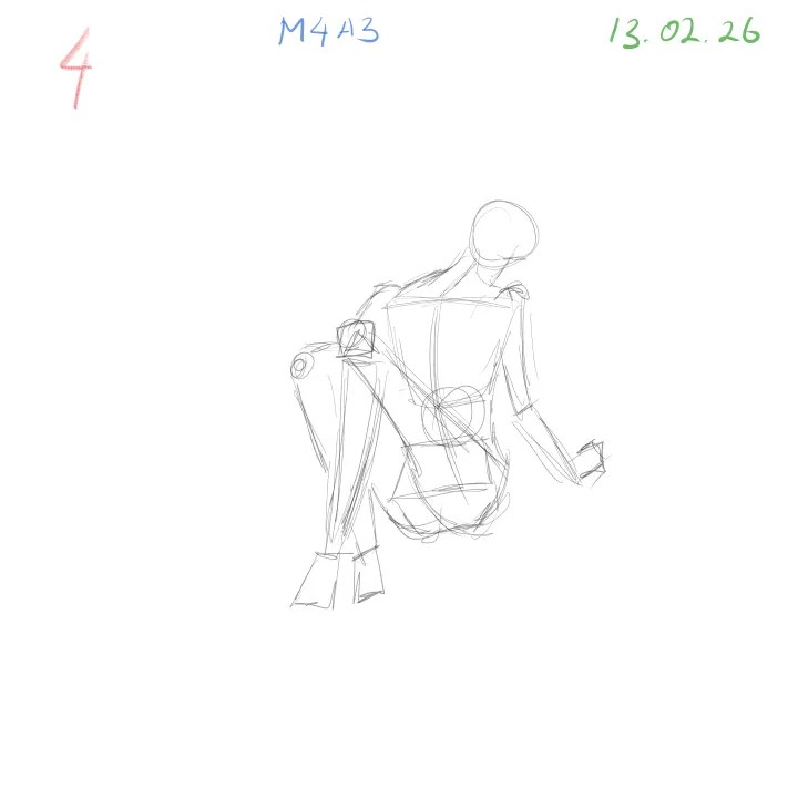 Gesture drawing practice M4A3 anatomical study dynamic pose 4 structural alignment