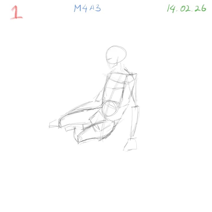 Gesture drawing practice showing dynamic human poses focusing on energy and movement study M4A3 session 1