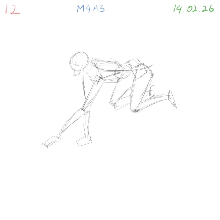 Dynamic human pose sketch exploring 3D form in gesture drawing M4A3 session 12