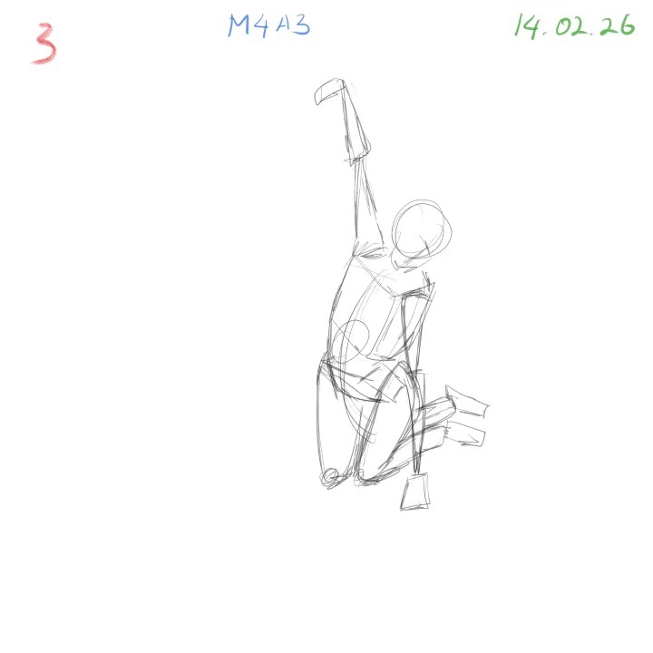 Quick gesture sketch focusing on body rhythm and dynamic pose training M4A3 practice 3