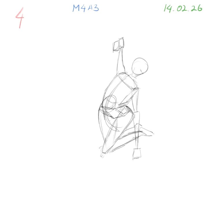 Anatomical gesture drawing study exploring 3D form and movement M4A3 session 4