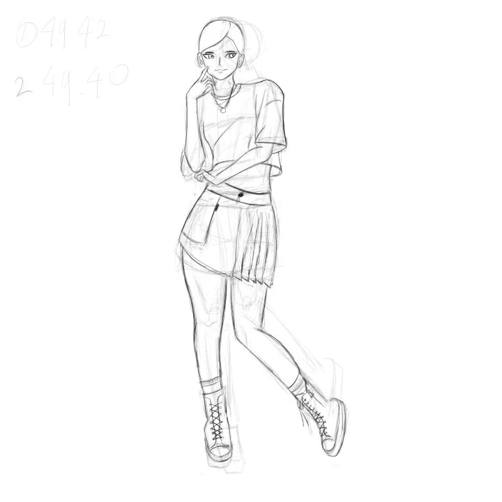 Tahap refined rough karakter dengan peningkatan anatomi, proporsi, dan detail struktur pada workflow M5A1 sesi 1