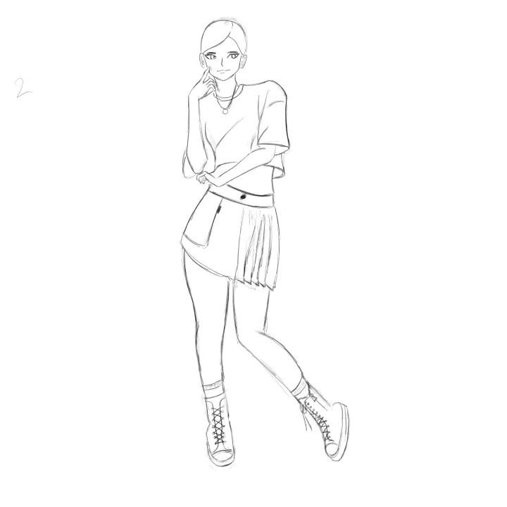 Workflow menggambar tahap 3 refined detail dengan fokus pada akurasi anatomi dan penyempurnaan struktur M5A1 sesi 2